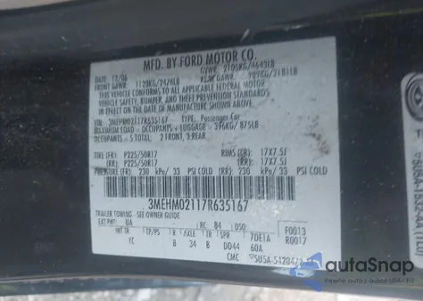 2007 Mercury Milan V6 Premier из США, поврежденный, VIN 3MEHM02117R635167